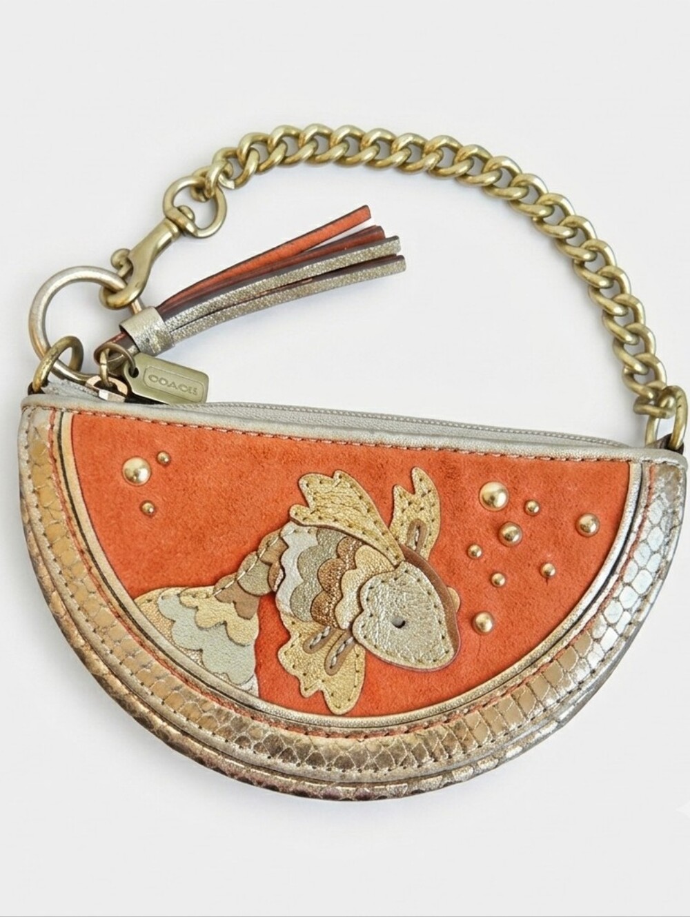 COACH Ultra Rare Vintage 2006 Limited Edition Koi Fish Half Moon Suede Wristlet